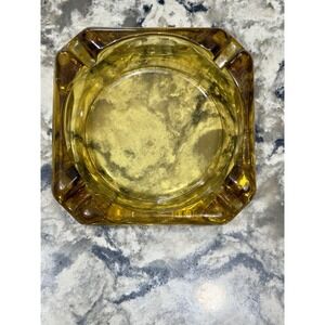 MCM Thick Amber Glass Vintage Restaurant Ashtray 3 5/8" Square